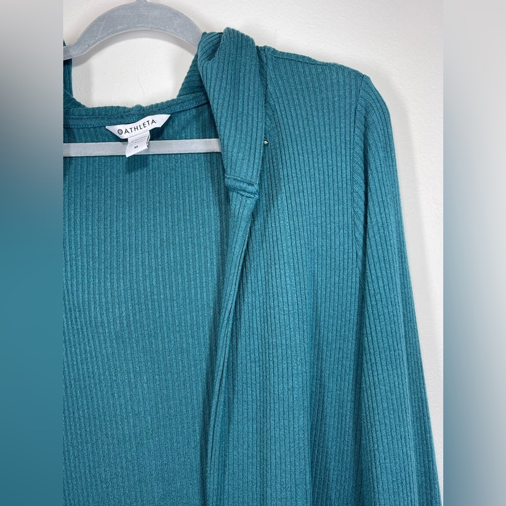 ATHLETA Women’s Pranayama Long Ribbed Hooded Cardigan Teal Size Medium - Picture 4 of 11